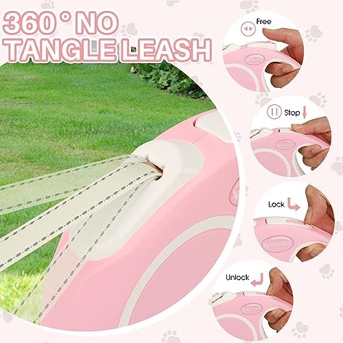 Upgraded 16 Ft Retractable Dog Leash with Chew Proof Cable - Pink - Image 6