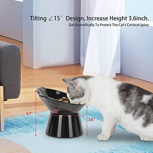 Detachable Elevated Cat Bowls, 15° Tilted Raised Cat Food Bowl Anti-Vomiting,Whisker Friendly, Large Adjustable Cat Dishes for Protecting Spine, Adult Kitten (Black) - Image 4