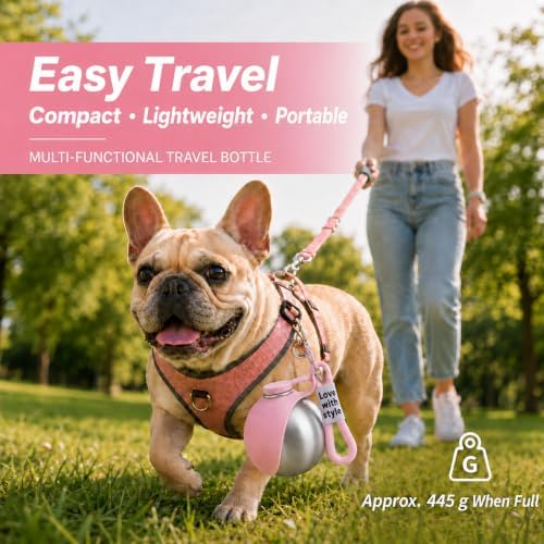 Portable Pet Dog Water Bottle with Silicone Collapsible Bowl, 10 oz Pink - Image 3