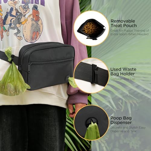 Puppy Dog Treat Pouches for Pet Training Treat Bag, Dog Walking Fanny Pack with Carabiner, Built-in Poop Bag Dispenser & Reuse Dog Poop Holder, Puppy Pet Treat Waist Belt (Black) - Image 4