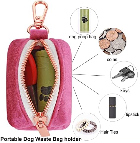 ARING PET Dog Poop Bag Holder, Velvet Doggy Waste Bag Dispenser Attach to Any Leashes, Portable Washable Pet Waste Pouch Dispenser with Metal Zipper - Image 2