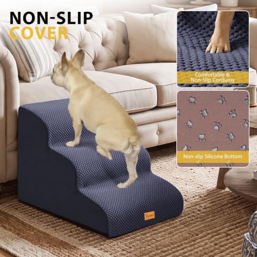 Dog Stairs for Small Dogs, 3-Step Non-Slip Foam Pet Steps for Couch Bed - Image 5