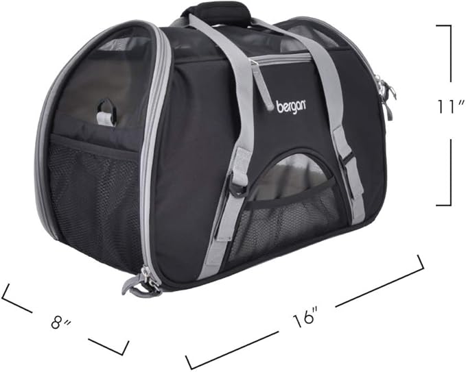 Coastal Pet Bergan Comfort Carrier - Breathable Travel Carrier for Dogs & Cats - Black & Grey, 16" x 8" x 11"