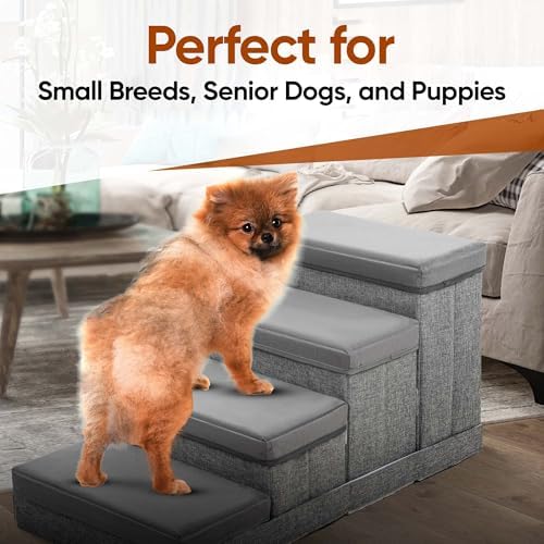 BOSQUE Dog Stairs for High Bed, Foldable Pet Stairs for Small Medium or Large Dogs Puppy with Storage for Bed or Couch, Cat Dog Steps Ramp with Zip up to 200 lbs - Image 3