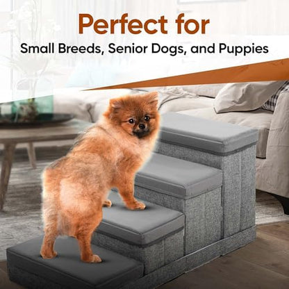 BOSQUE Dog Stairs for High Bed, Foldable Pet Stairs for Small Medium or Large Dogs Puppy with Storage for Bed or Couch, Cat Dog Steps Ramp with Zip up to 200 lbs - Image 3