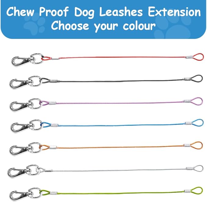 Chew Proof Dog Leash - 2Pack Metal Cable Lead,No Tangle Multiple Dog Leashes for Small and Medium Dogs- Heavy Duty Leash Extender for Collars & Harnesses(Black+Transparent, 20in/50cm)