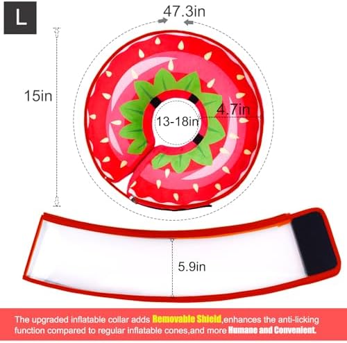 Inflatable Dog Cone Collar for Large Medium Small Dogs, Soft Dog Donut Collar Adjustable Recovery Cone for Pets After Surgery, Extra Enhanced Anti-Licking Guard Shield for Pets (Large, Strawberry) - Image 6
