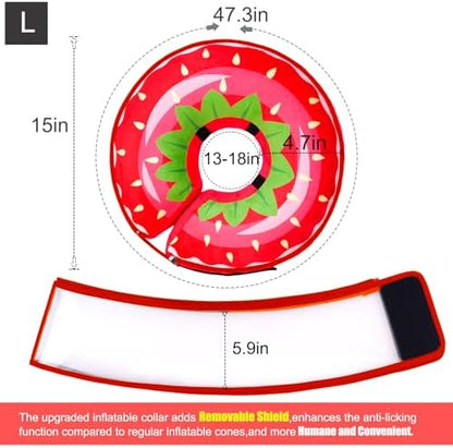 Inflatable Dog Cone Collar for Large Medium Small Dogs, Soft Dog Donut Collar Adjustable Recovery Cone for Pets After Surgery, Extra Enhanced Anti-Licking Guard Shield for Pets (Large, Strawberry) - Image 6