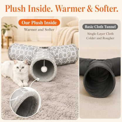 Geometric 3 Way Cat Tunnel with Plush Inside,Cats Toys Collapsible Tunnel Tube with Balls, for Rabbits, Kittens, Ferrets,Puppy and Dogs - Image 6