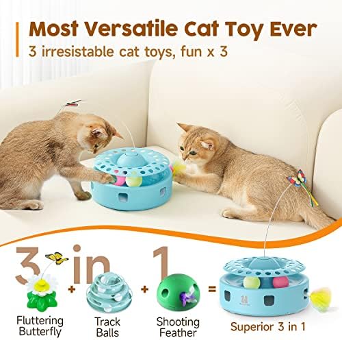 Potaroma Cat Toys 3-in-1 Automatic Interactive Kitten Toy, Fluttering Butterfly, Random Moving Ambush Feather, Track Balls, Dual Power Supplies, USB Powered, Indoor Exercise Cat Kicker (Blue) - Image 2