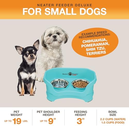 Neater Pet Brands Neater Feeder Deluxe Mess Proof Dog Bowls Elevated for Small Dogs Under 19 lbs, Made in USA, No Spill Raised Dog Food Bowl Stand Feeding Station, Food and Water Bowl Set, Aquamarine - Image 2