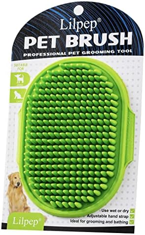 Dog Grooming Brush, Lilpep Pet Shampoo Bath Brush Soothing Massage Rubber Comb with Adjustable Ring Handle for Long Short Haired Dogs and Cats (Green, pack of 1) by PetSupplies