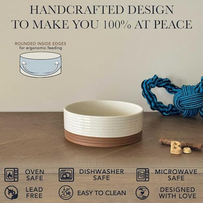 Mora Ceramic Pet Bowl Size Medium - Food/Water Dish for Large Puppies, Cats, Retrievers, Medium Sized Dogs, ect. 28oz or 4 Cups - Basic Bowls for Your Dog or Cat, Mix and Match for a Set - Vanilla - Image 3