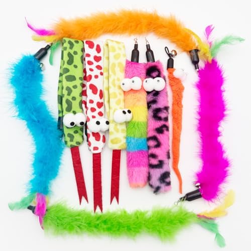 Cat Wand Replacement Feather Worm Snake, 10 Pieces Cat Wand Attachments Assorted Snakes Worms Feathers Refill Toy for Indoor Cats (B) - Image 4
