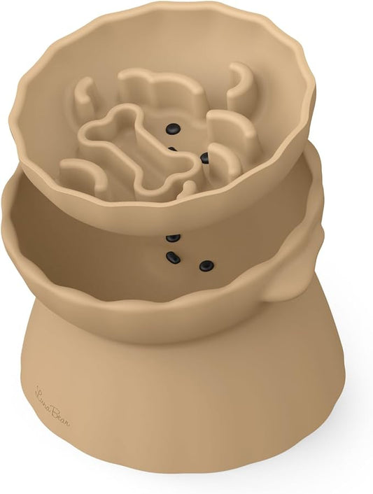 Slow Feeder Dog Bowls Made of Premium Food-Grade Silicone, Anti-Choking & Slow Eating for Improved Digestion, Non-Slip, Soft & Durable (Brown, Doggy)