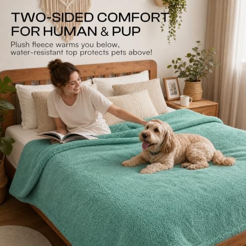 Green Dog Blanket for Pet Bed Cover Reversible Waterproof Puppy Fleece Blankets Leakproof Sofa Couch Cover Doggie Cat Pet Blanket for Warm Fluffy Washable Mat-Green,XL - Image 5