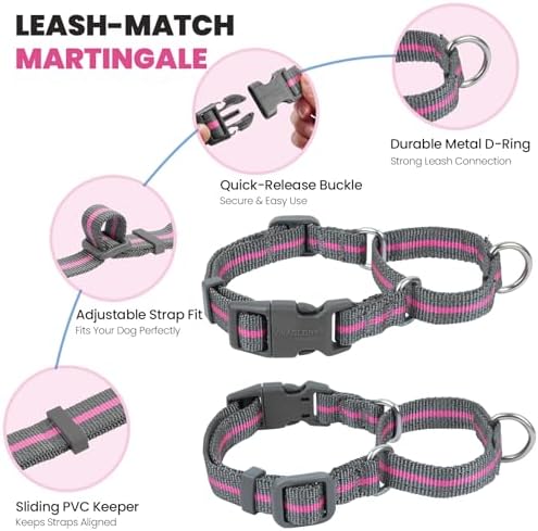 VIVAGLORY Double Handle Dog Leash Twingrip, 5ft x 1in, S, Pink Grey - Image 4