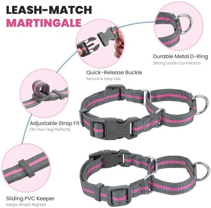 VIVAGLORY Double Handle Dog Leash Twingrip, 5ft x 1in, S, Pink Grey - Image 4