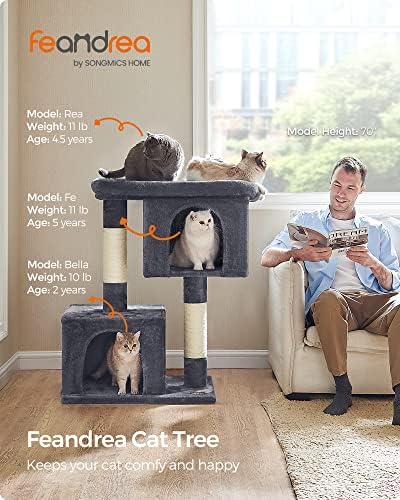 Feandrea Cat Tree, 40.6-Inch Tall Cat Tower, Cute Plush Condo, Smoky Gray - Image 2