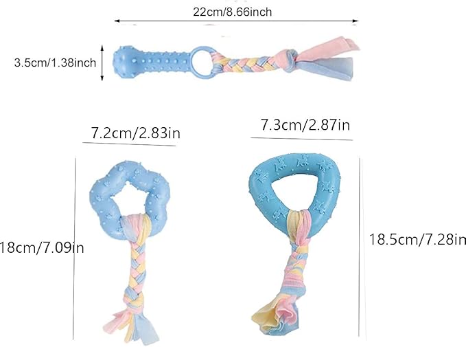 Dog Chew Toys, 7pcs Dog Puppies Teething Chewing Toy Set with Ball and Colorful Ropes, Interactive Pet Toys for Small and Medium Dogs (Blue)