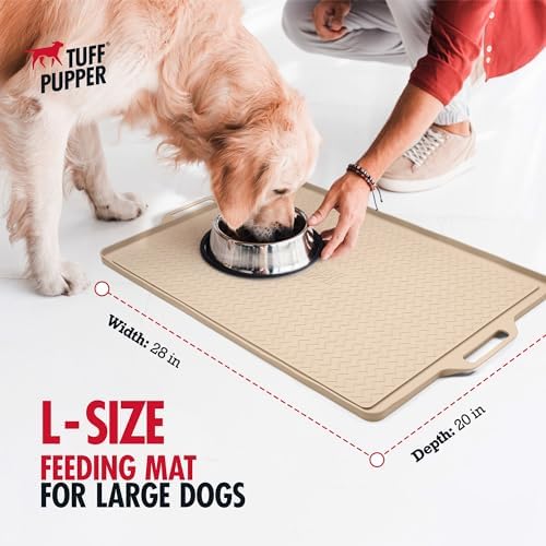 Tuff Pupper 28x20 Large Dog Feeding Mat for Food and Water | Dog Food Mats for Floors | Waterproof Dogs Water Bowl Mats | Dogs Placemats Pet Food-Mat | Silicone Feeding Mat for Cats and Cat Bowls - Image 2