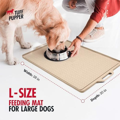 Tuff Pupper 28x20 Large Dog Feeding Mat for Food and Water | Dog Food Mats for Floors | Waterproof Dogs Water Bowl Mats | Dogs Placemats Pet Food-Mat | Silicone Feeding Mat for Cats and Cat Bowls - Image 2