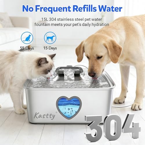 Kastty 4Gal/15L Stainless Steel Dog Water Fountain for Pets, Inside, FS80 - Image 2