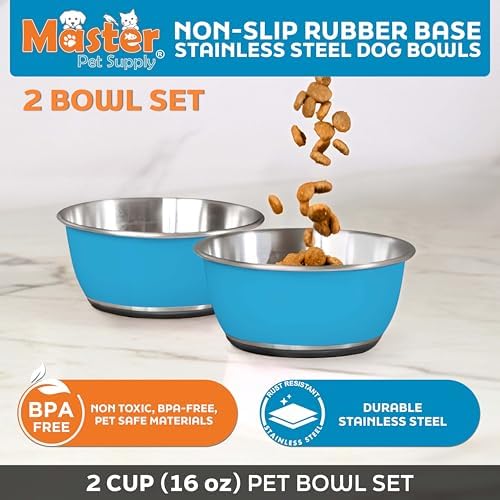 Master Pet Supply Stainless Steel Dog Bowls Set of 2 - True Blue - 16 Oz - Image 2