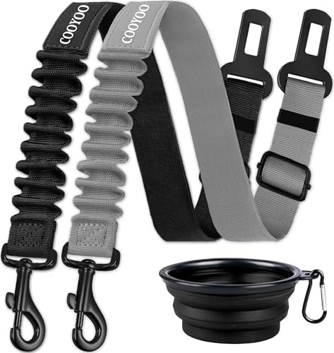 COOYOO Dog Seat Belt,3 Piece Set Retractable Dog Car Harness Adjustable for Vehicle Nylon Pet Safety Heavy Duty & Elastic by COOYOO