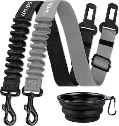 COOYOO Dog Seat Belt,3 Piece Set Retractable Dog Car Harness Adjustable for Vehicle Nylon Pet Safety Heavy Duty & Elastic by COOYOO