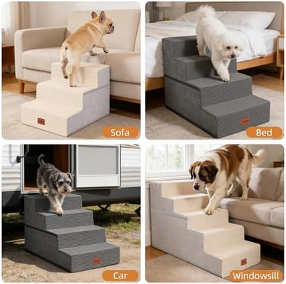 Dog Stairs for Small Dogs, 13.5" H, 3-Step Pet Steps for Bed Couch Sofa and Chair, Non-Slip Balanced Pet Ramp for Injured & Senior Pets with Washable Cover and Durable High Density Foam,Beige - Image 3