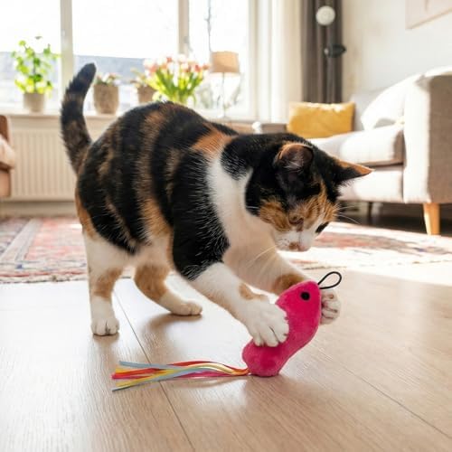 6 Pcs Catnip Cat Fish and Mice Toys, Cat Ribbon Toy Pink Cat Mouse Toy Cute Cat Feather Wand Accessories Interactive Cats Toys for Indoor Cats Kitten Play Exercise Chew - Image 4