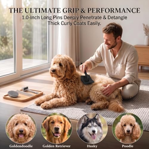 Slicker Brush for Dogs Grooming Kit with Cleaning Rake Tool 4PCS - Image 5