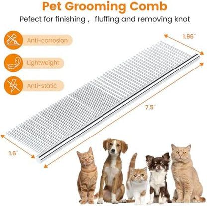PETTOM Pet Steel Grooming Tool Poodle Finishing Butter Comb 7 1/2-inch L Silver Dog Combs with Rounded Ends Stainless Steel Teeth, Cat Comb for Removing Tangles and Knots - Image 2