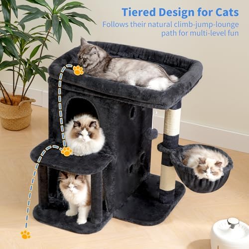 Heybly 26.3" Cat Tree for Large Cats with Big Perch & Dual Condos HCT204SG - Image 2