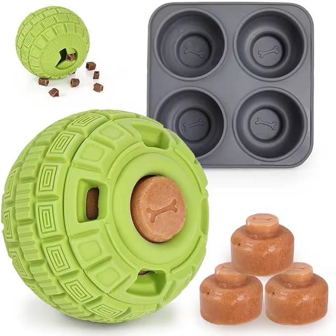 Play Plus Frozen Treat Dispensing Dog Toy - Interactive Dog Toys to Keep Your Pup Busy and Distracted - Freezable Fillable Rubber, Reduces Anxiety, Easy to Clean, Perfect for Seniors (Green)