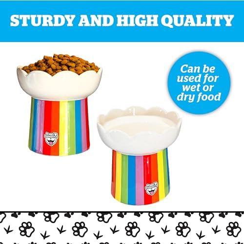Rainbow Elevated Cat Bowl - Raised Cat Bowl - Lifted Pet Food, Water - Ceramic Feeder - Feeding Bowls for Small Dog - Image 4