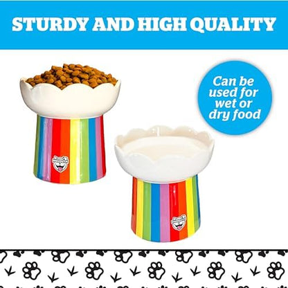 Rainbow Elevated Cat Bowl - Raised Cat Bowl - Lifted Pet Food, Water - Ceramic Feeder - Feeding Bowls for Small Dog - Image 4