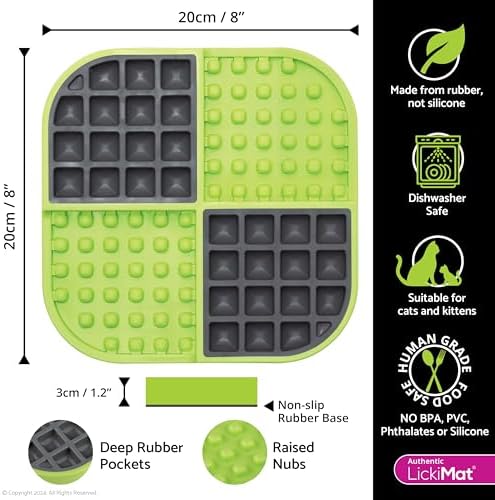LickiMat Slomo, Cat Slow Feeder Lick Mat, Boredom Anxiety Reducer; Perfect for Food, Treats, Yogurt, or Peanut Butter. Fun Alternative to a Slow Feed Cat Bowl or Dish, Green - Image 2