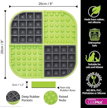 LickiMat Slomo, Cat Slow Feeder Lick Mat, Boredom Anxiety Reducer; Perfect for Food, Treats, Yogurt, or Peanut Butter. Fun Alternative to a Slow Feed Cat Bowl or Dish, Green - Image 2