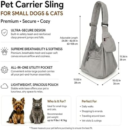 Dog Sling Carrier for Small Dogs and Cats up to 9 lbs, Adjustable Dog Carrier Sling for Puppies, Hands-Free Pet Sling, Breathable Cat Sling Carrier, Machine Washable (Moonstone Grey) - Image 3