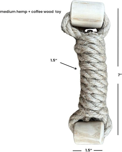 Coffee Wood Dog Toy - Eco-Friendly Durable Hemp Rope for Chewing & Tugging, Non-Toxic Natural Wood Dog Toy for Indoor & Outdoor Play, Medium Dogs, Pack of 1