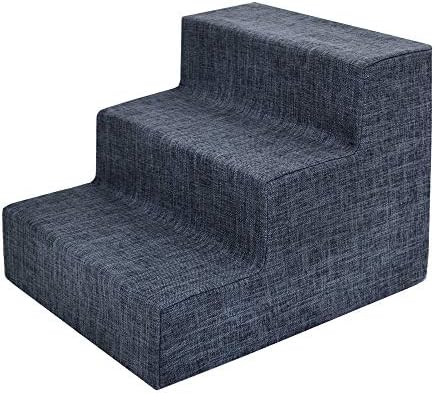 Best Pet Supplies Dog Stairs & Steps - Foam Steps for Small Dogs & Cats, Non-Slip Indoor Balanced Pet Step Support, Dog Ramp, No Assembly, Dark Gray Linen, 3-Step (13.5-inch Height) by BestPetSuppliesLLC