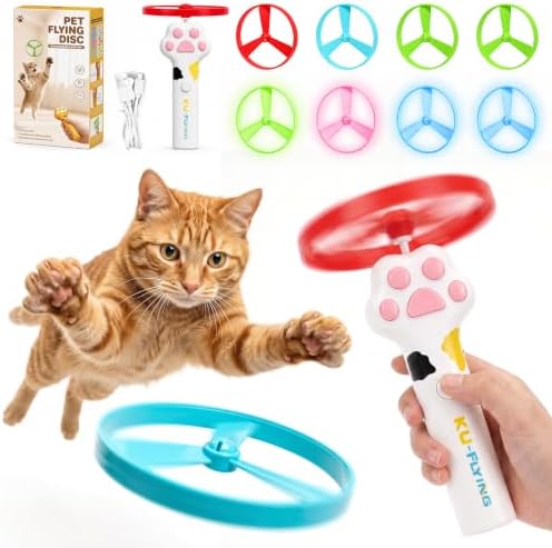 Interactive Cat Disc Launcher Toy, Rechargeable with 8 Flying Discs by VOXGET