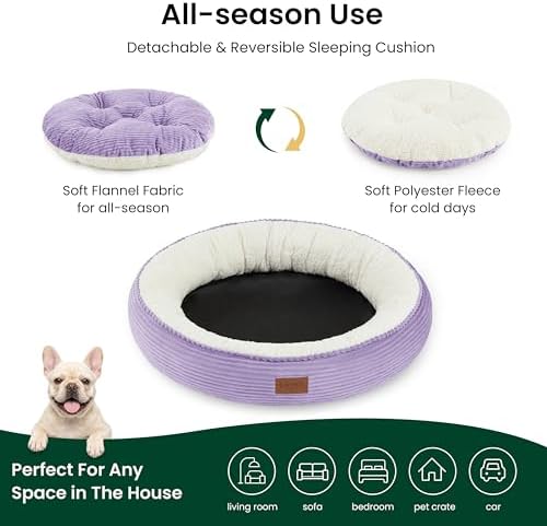 Love's cabin Round Donut Cat and Dog Cushion Bed, 30in Pet Bed for Medium or Large Dogs, Anti-Slip & Water-Resistant Bottom, Soft Durable Fabric Pet Beds, Washable Calming Cat Bed, Violet - Image 3