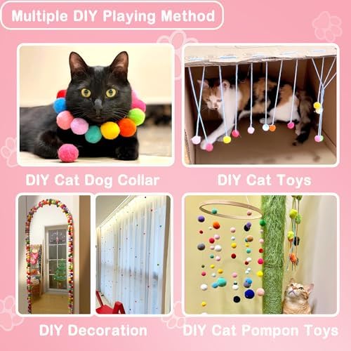 Soft Pom Pom Cat Toys - Plush Interactive Balls for Kittens & Indoor Cats, DIY Craft Decorations - Multi-Purpose Play, Training & Sensory Enrichment (1.2" 50pcs + 1.6" 30pcs) - Image 2