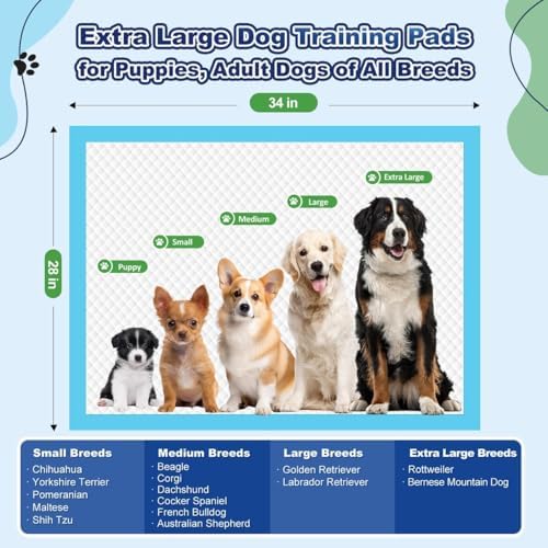 Puppy Pads XL 100 Count, Dog Pee Pads Extra Large, 34"x28" Pee Pads for Dogs, X-Large Disposable Dog Training Pads Super Absorbent&Leak-Proof, Crate Potty Piddle Pads for Doggy, Pet Supplies - Image 3