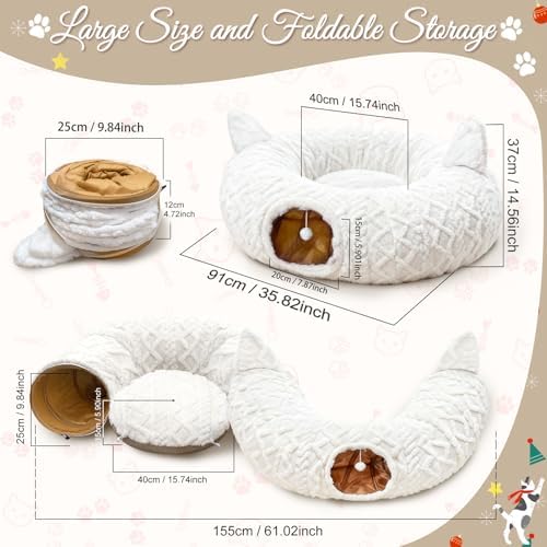 Cat Tunnel Bed, White Christmas Tree Cat Tunnel Skirt for Indoor Cats - Image 2