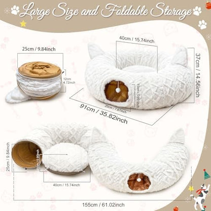 Cat Tunnel Bed, White Christmas Tree Cat Tunnel Skirt for Indoor Cats - Image 2