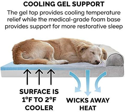 Furhaven Cooling Gel Dog Bed for Medium/Small Dogs w/ Removable Bolsters & Washable Cover, For Dogs Up to 35 lbs - Faux Fur & Velvet Sofa - Smoke Gray, Medium - Image 4